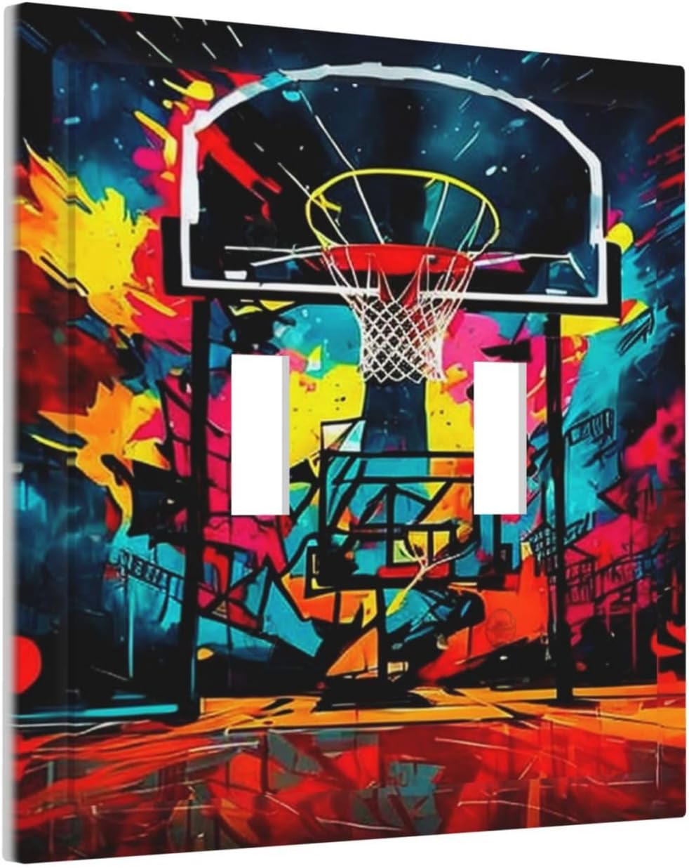 Colorful Graffiti Basketball Sport Basket Hippie Double Toggle Light Switch Covers 2 Gang Wall Plate Dual Decorative Switchplate Electrical Faceplate for Country Bathroom Bedroom Decor