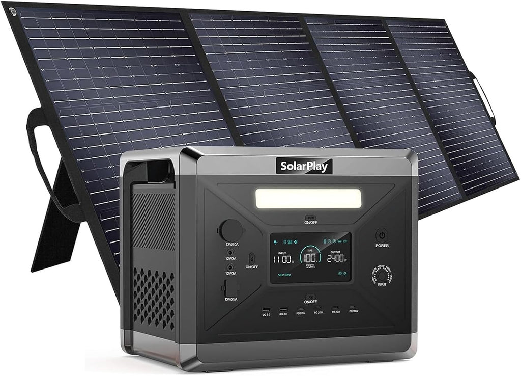SolarPlay 2400W Portable Power Station, 2160Wh Solar Generator with 200W Solar Panel, BMS Emergency Power Station for Home Backup, Camping, Outdoor Battery Backup