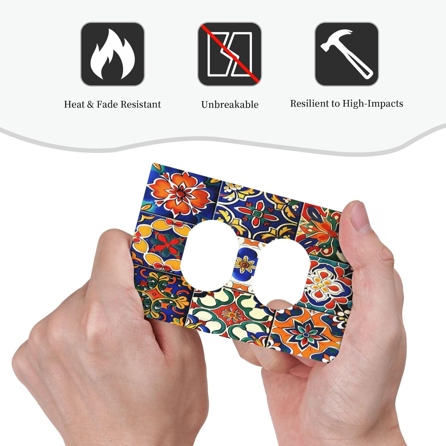 Outlet Covers Colorful Mexican Talavera Vintage Boho Floral 1 Gang Duplex Light Switch Cover Decorative Switch Plates Electrical Receptacle Faceplate Wall Plate for Kitchen Bathroom