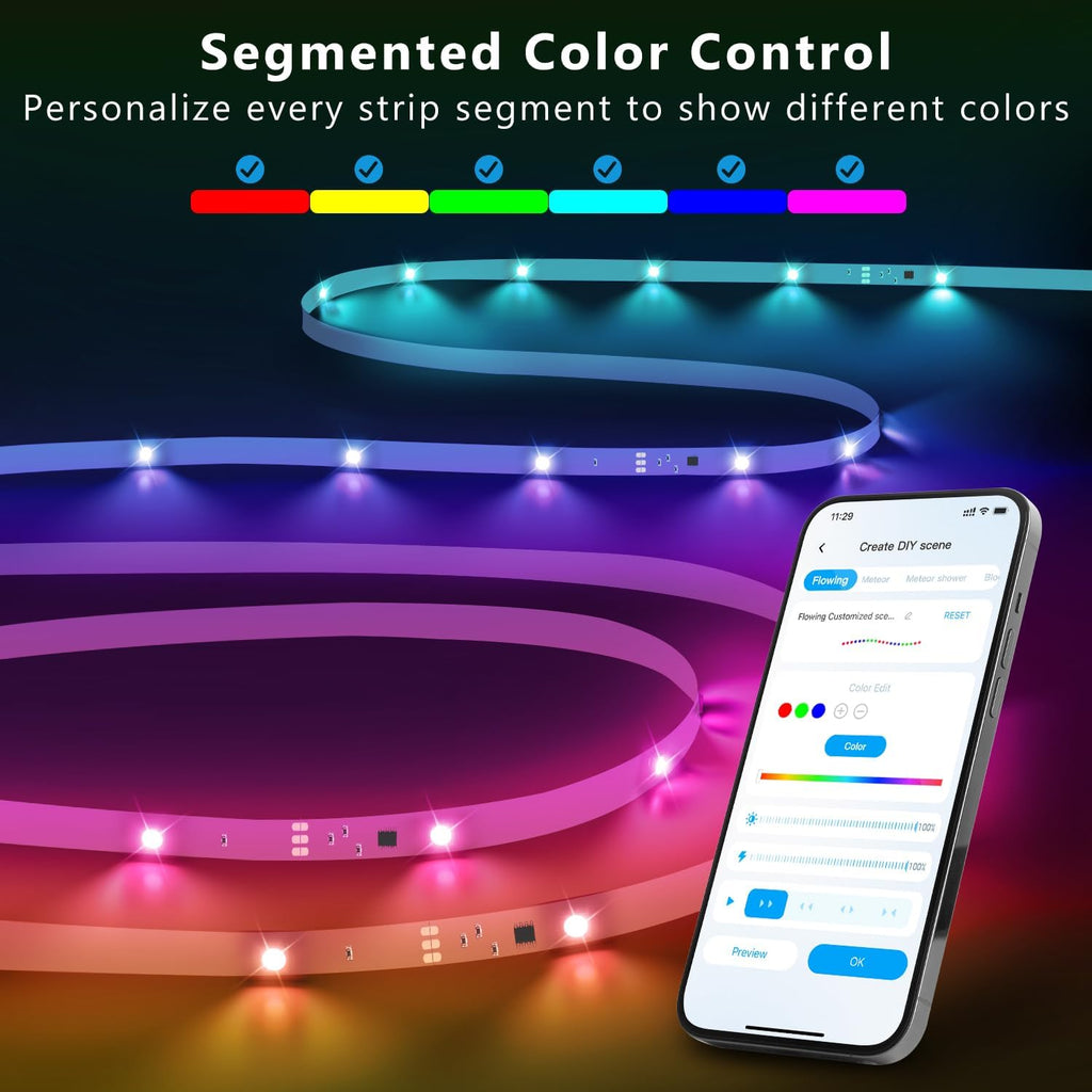 DAYBETTER Smart IC LED Strip Lights, BGRIC LED Lights for Bedroom, DIY Multiple Colors on One Line, App Control Color Changing Strip Lighting Music Sync Home Decor 16.4 ft