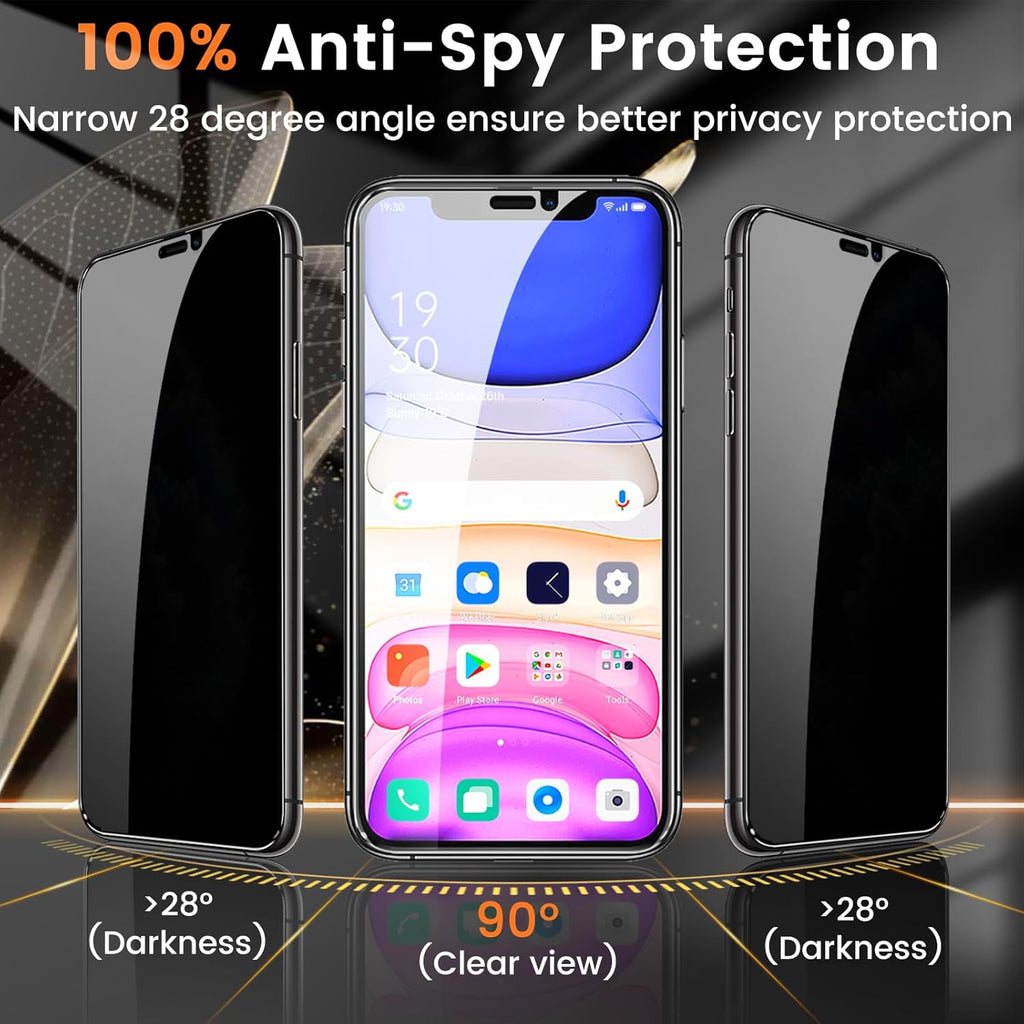 3+3 Pack Privacy Screen Protector for iPhone 11 6.1-Inch with 3 Pack Camera Lens Protector, Anti Spy Tempered Glass Film 9H Hardness Bubble Free Case Friendly