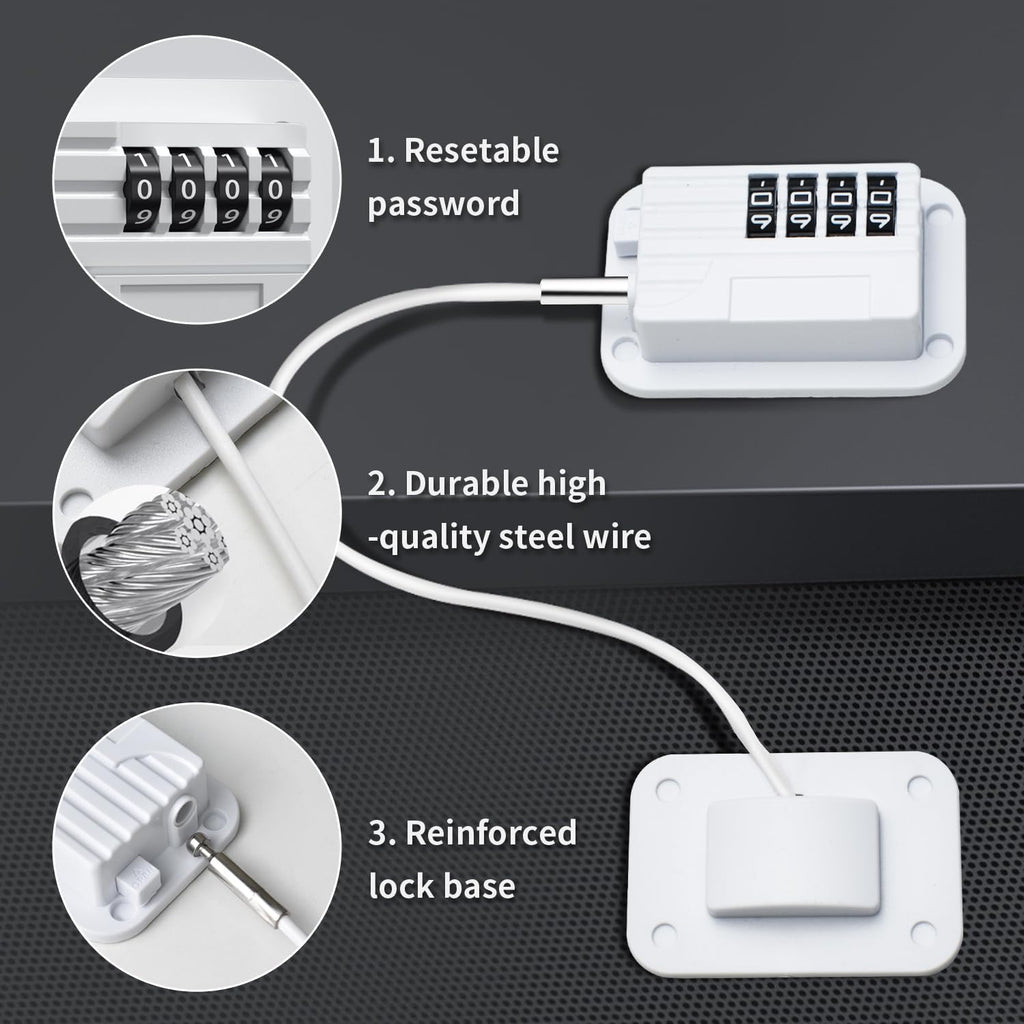 Refrigerator Lock - Upgraded Combination Lock for Upright Freezer, Child Safety Lock for Cabinets, White