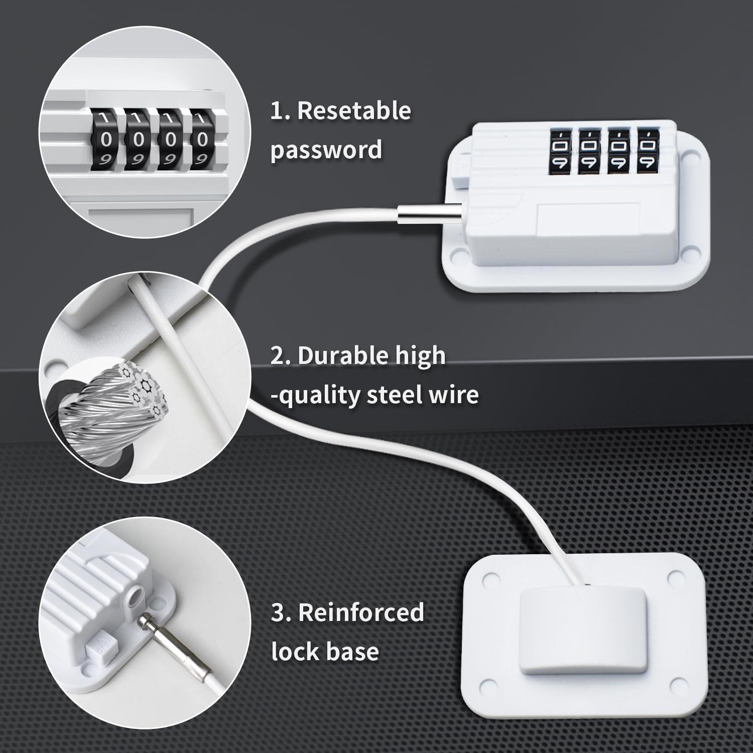 Refrigerator Lock - Upgraded Combination Lock for Upright Freezer, Child Safety Lock for Cabinets, White