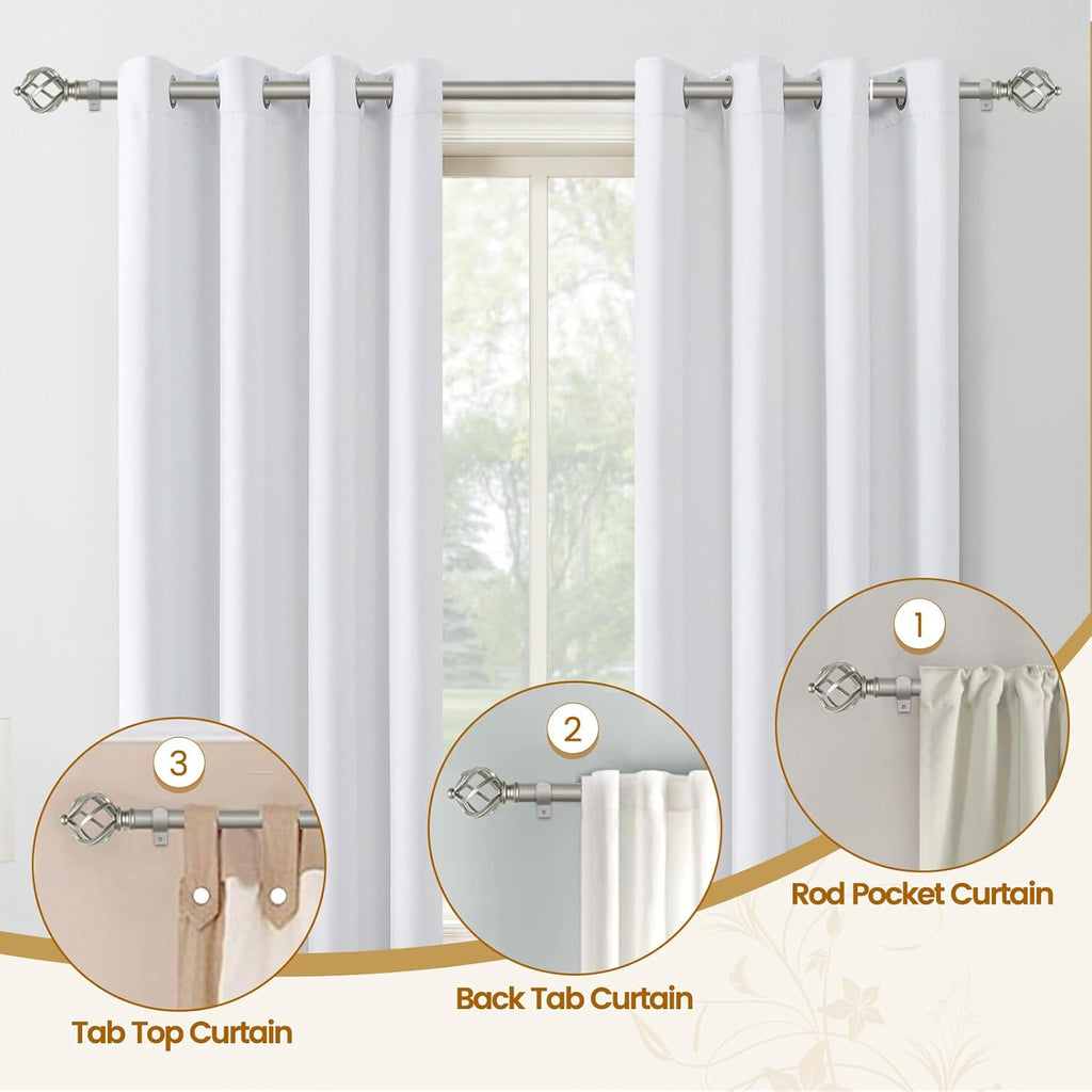 KAMANINA Curtain Rods for Windows 66 to 120 Inch, 3/4 Inch Antique Silver Curtain Rod 32 to 115 Inches (2.6-9.6ft) Splicing Adjustable Single Drapery Rod with Twisted Cage Finial