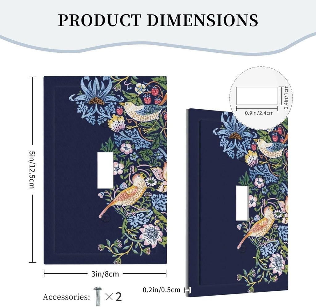 Decorative Light Switch Cover Plate Vintage Blue Morris Strawberry Thief Bird Flower 1 Gang Wall Plate Oversized Single Toggle Wall Cover Plate Jumbo Switchplate Faceplate