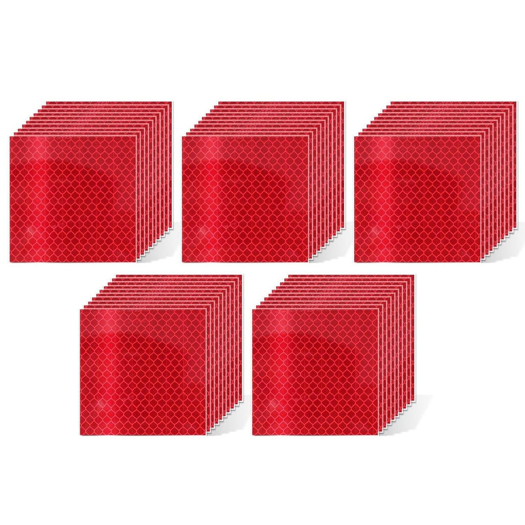 Non Fading Red Reflective Stickers 3 inch X 3 inch, Outdoor Waterproof High Visibility Warning Safety Adhesive Reflector Tape (50 Pcs)