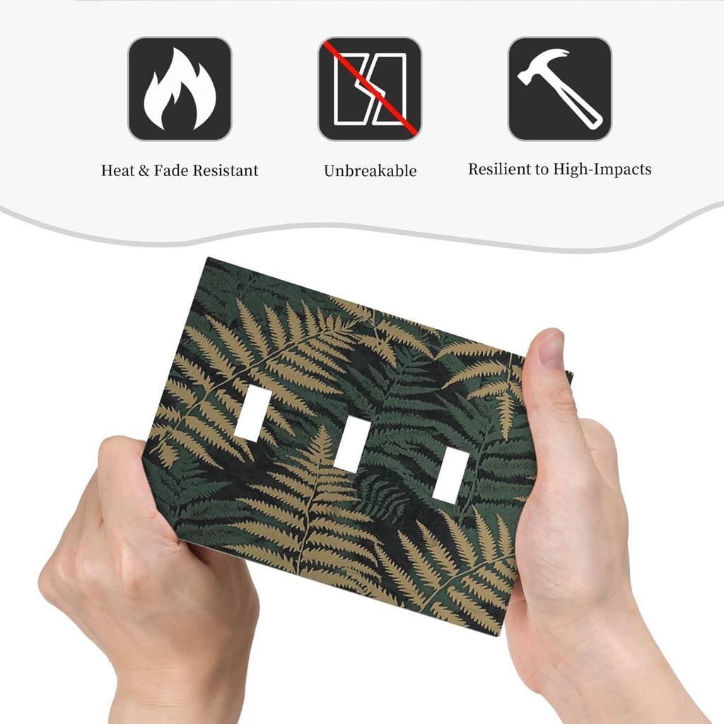 Decorative Switch Plates Botanical Fern Green Leaf Forest 3 Gang Wall Plate Triple Toggle Light Switch Cover Faceplate Electrical Wall Panels For Bed Room Home Decor