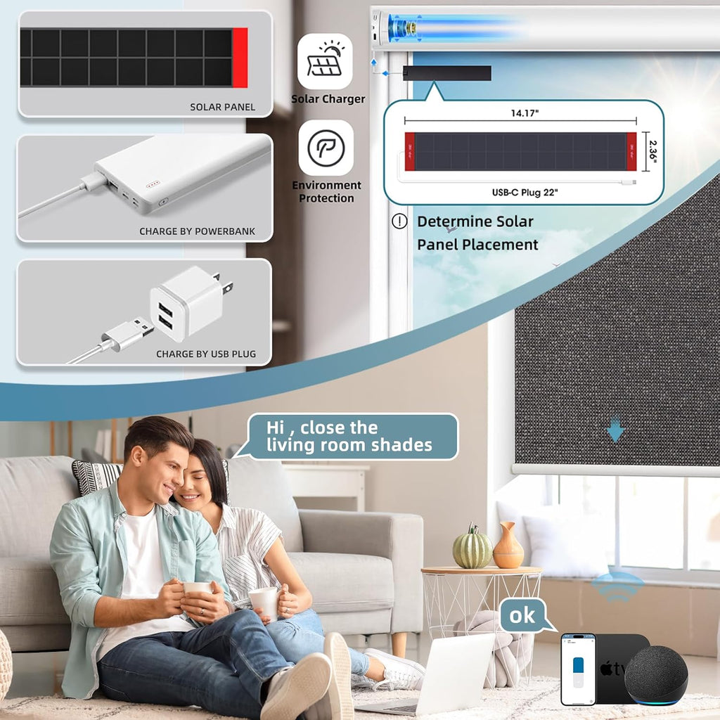 SmartWings Motorized Roller Blinds Work with Matter Homekit Z-Wave Thread Alexa Google, 100% Blackout Smart Window Shades for Bedroom, Cordless Remote Control Customized 16"-110" W, Eclipse Umber