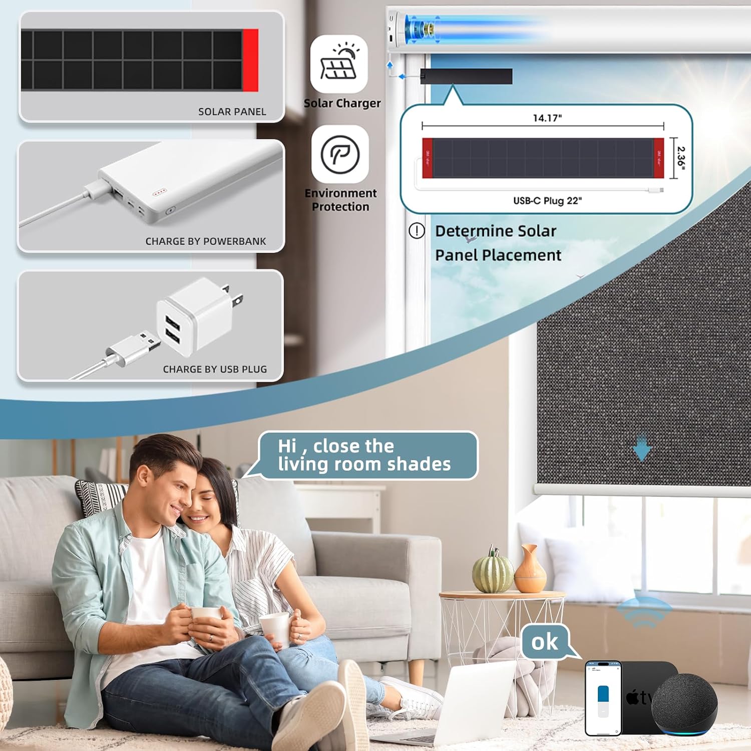SmartWings Motorized Roller Blinds Work with Matter Homekit Z-Wave Thread Alexa Google, 100% Blackout Smart Window Shades for Bedroom, Cordless Remote Control Customized 16"-110" W, Eclipse Umber