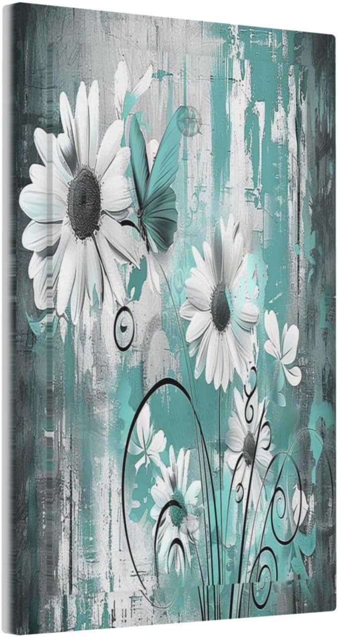 Light Switch Cover Plate Teal Daisy Floral Vintage Wood Plank 1 Gang No Device Blank Electrical Wall Plates Faceplate Decorative Switch Plate For Farmhouse Cabin Decor