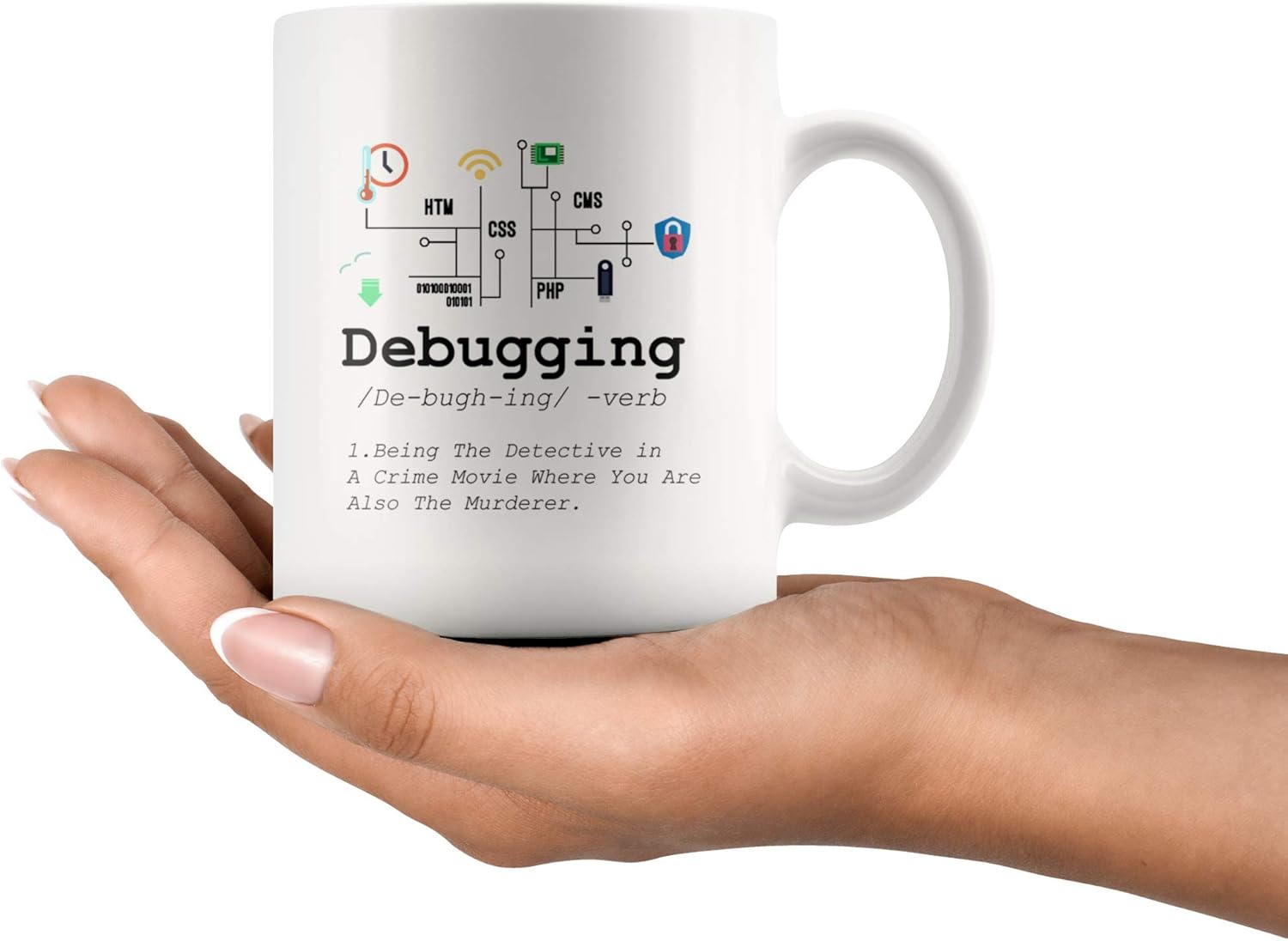 Panvola Debugging Definition Mug Funny Gift Computer Programmer Programming Coding Code IT Tech Support Coffee Ceramic Cup 11 oz (White)