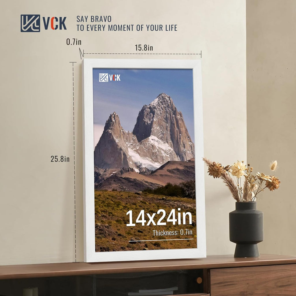 VCK 14x24 Picture Frames white Set of 6, Wide Border Wood Poster Frame, Multi-Directional Display Family Photos, Office Prints, Studio/Gallery Artwork, Woodgrain Series, Wall Hanging