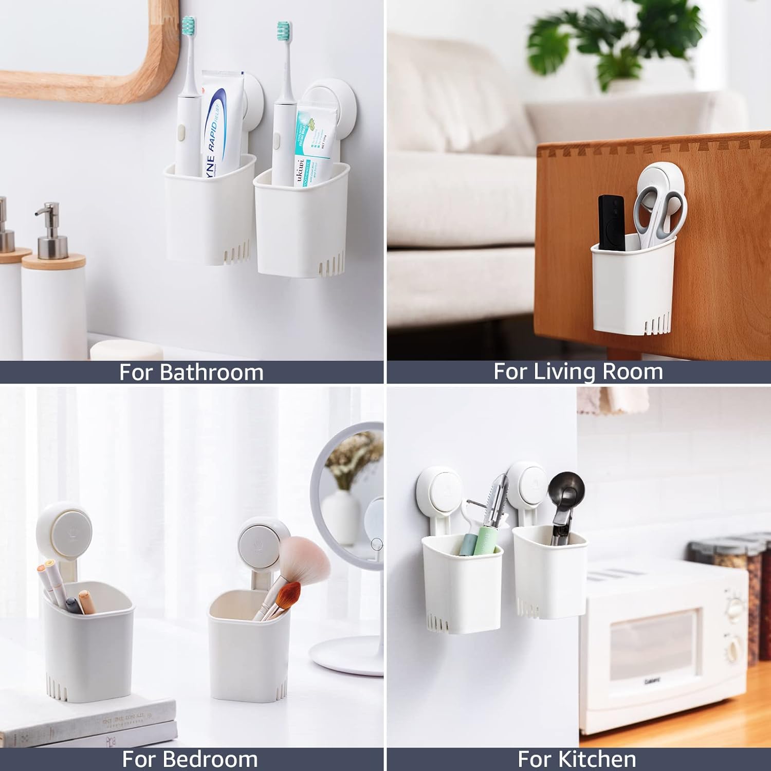TAILI Suction Toothbrush Holder for Shower Wall, No Nail, No Glue, No Tool! Self-draining Shower Cup for Razor, Toothpaste, Kitchen Tableware, Strong Suction Cup Toothbrush Holders for Bathroom, White