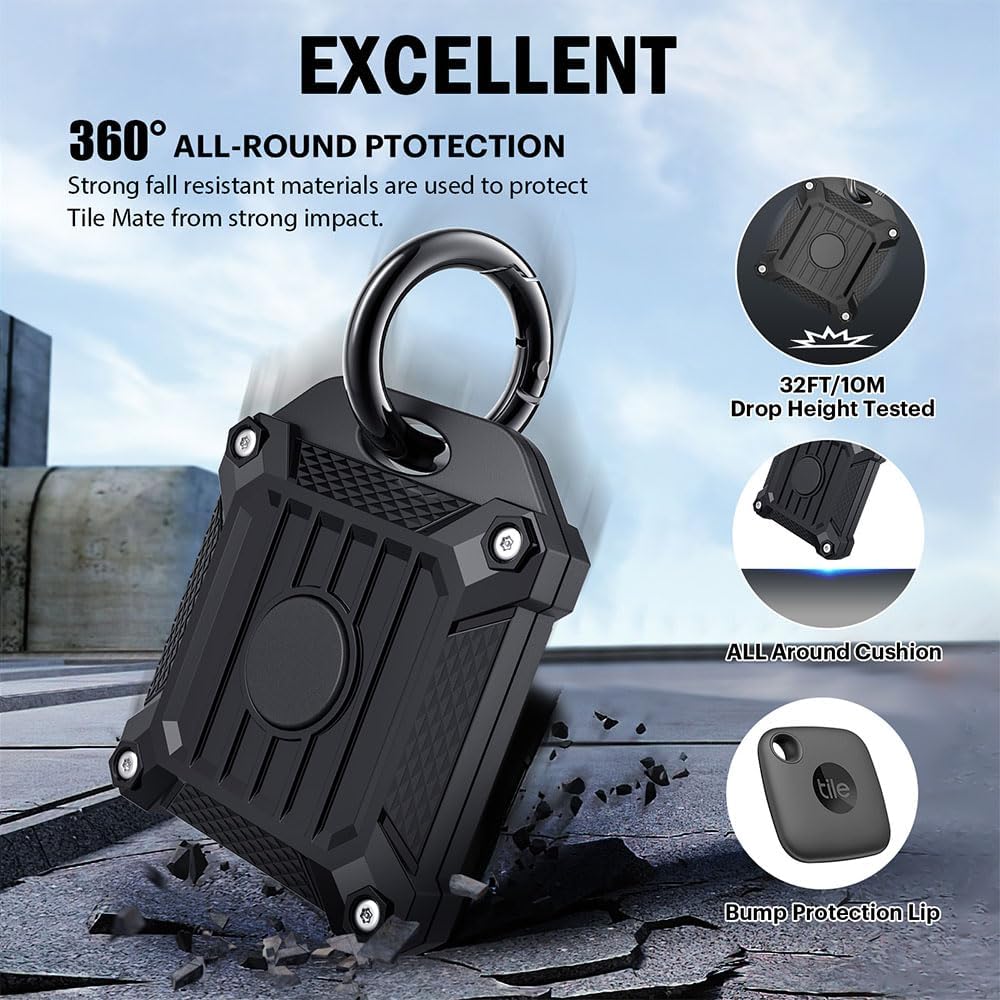 Tile Mate 2022 2024 Tracker Cover Anti-Scratch Waterproof Case with Keychain for Carabiner, Keys, Bags, Cat Dog Collar Holder