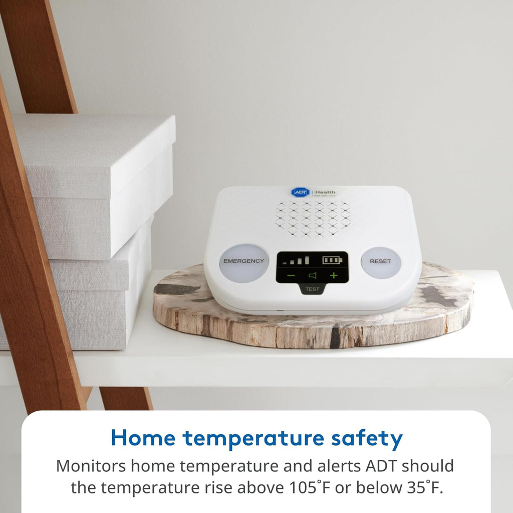 ADT Medical Alert Plus - in-Home Medical Alert System for Seniors - Cellular 4G Coverage, 600ft Pendant Range, Home Temperature Monitoring, 24/7 U.S. Based Monitoring (Black Wristband)
