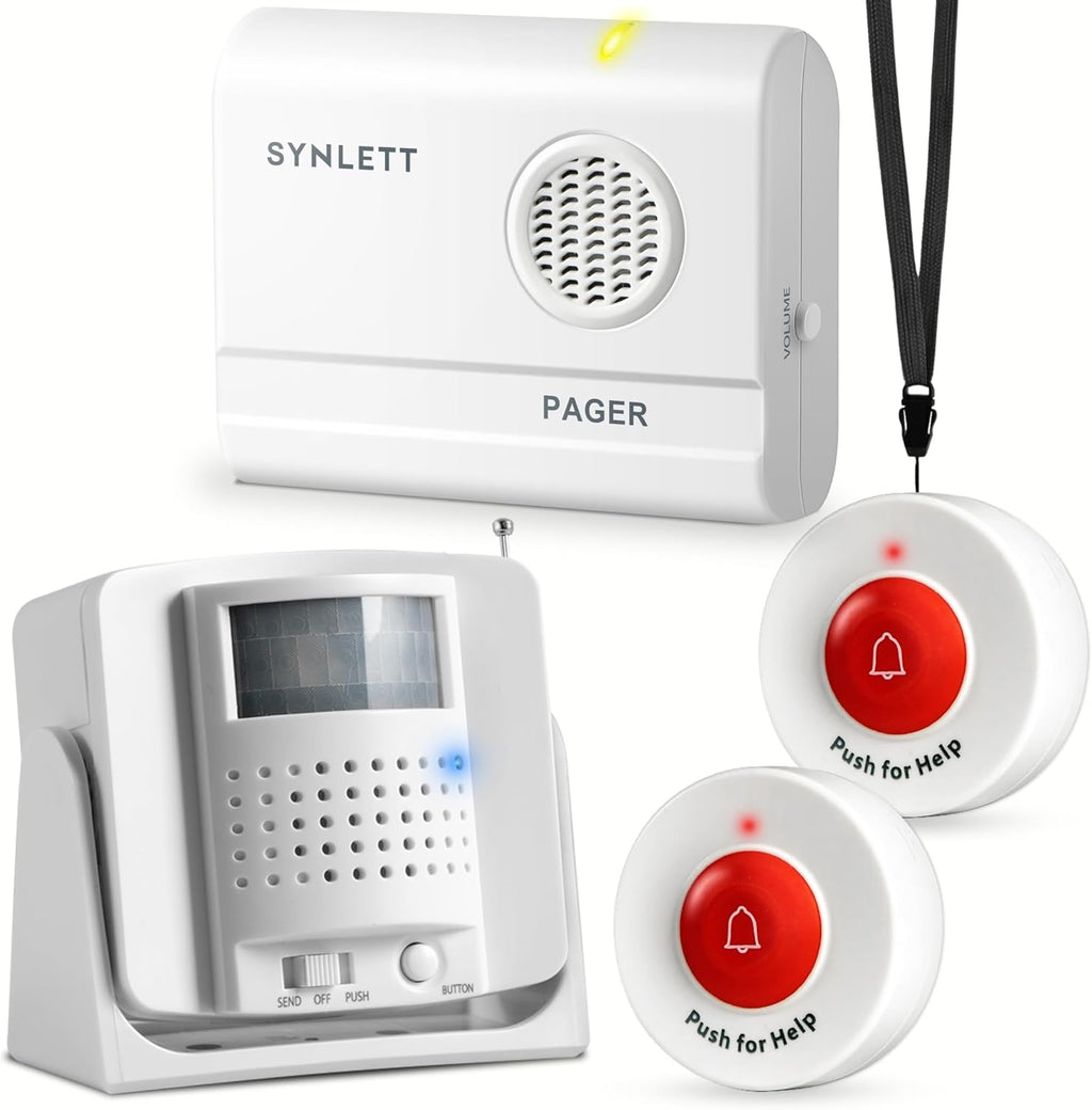 Caregiver Pager Wireless Call Buttons Motion Sensor Alarm Indoor for Elderly Monitoring Fall Prevention Bed Alarm Alert System Portable Nurse Call for Seniors Dementia Patients Emergency