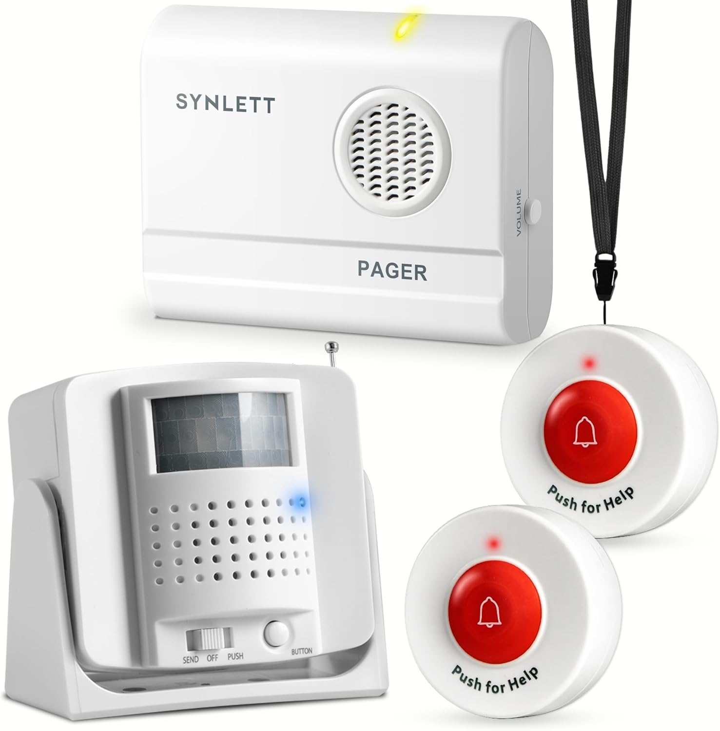 Caregiver Pager Wireless Call Buttons Motion Sensor Alarm Indoor for Elderly Monitoring Fall Prevention Bed Alarm Alert System Portable Nurse Call for Seniors Dementia Patients Emergency