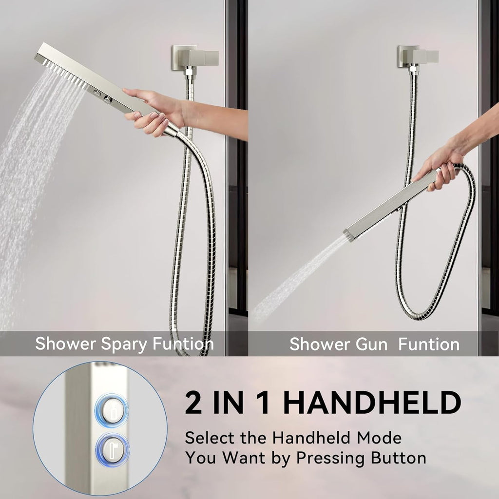 Shower System Dual Head，STARBATH 12+6" Rainfall Shower Head and Handheld Spray, Wall Mounted 3 Way Shower Faucet Set with Push Button Pressure Balance Valve and Trim Kit Brushed Nickel