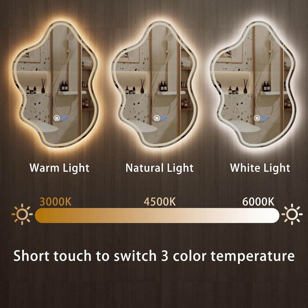 32"x 22" Irregular LED Bathroom Mirror with Lights,Cloud Smart LED Mirror for Bathroom,Dimmable Lighted Bathroom Mirror with Anti-Fog, Backlit and Front Lighted Asymmetrical Vanity Mirror