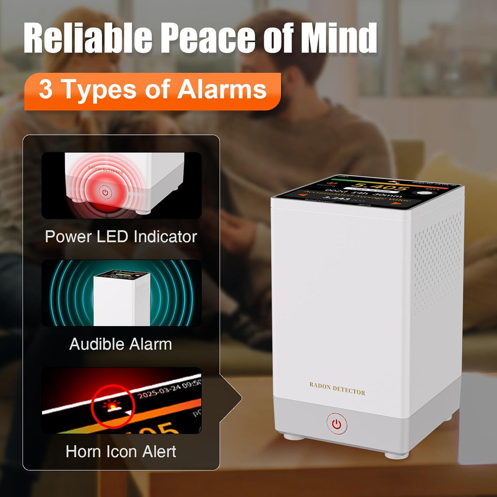 RM-73 Radon Detector, Home Radon Monitor with Touchscreen LCD Color Display, Radon Detector for Home Basement Audible & Visual Alarms, Historical Records, Long Term Monitoring Detector, pCi/L or Bq/m³