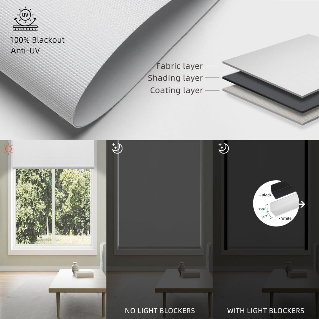 SmartWings Motorized 100% Blackout Shades Blinds, Custom Size, Cordless Window Shades with Rechargeable Battery, Work with Matter/Apple HomeKit, Alexa, Thread/Zigbee, Remote Optional, Essential White