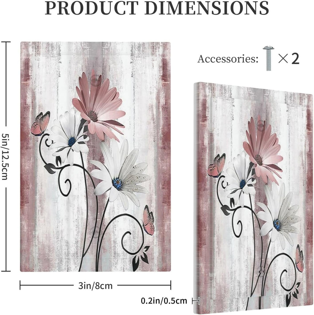 Light Switch Cover Plate Pink White Daisy Butterfly Wood Grain 1 Gang No Device Blank Electrical Wall Plates Faceplate Decorative Switch Plate for Farmhouse Bathroom Decor