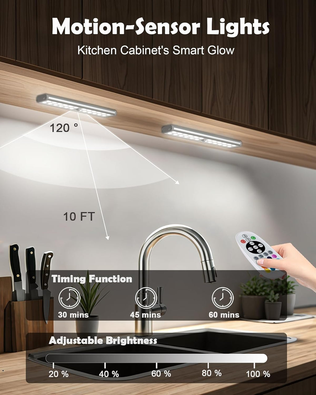 SZOKLED Motion Sensor Under Cabinet Lights, 58-LED RGB Closet Lights Wireless, 1100mAh Rechargeable Under Cabinet Lighting Dimmable Night Lights for Kitchen,Bedroom,Wardrobe,Hallway,Stairs (2 Pcs)