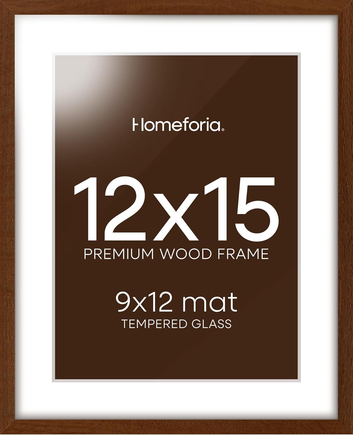 Homeforia 12x15 Picture Frame Brown, High End Dark Oak 12x15 Walnut Wood Poster Frame with Mat 9x12 Print, 12 x 15 Wooden Frame Matted to 9 x 12 Photo, 15x12 Frames, Tempered Glass, Wall Kit, Set of 1