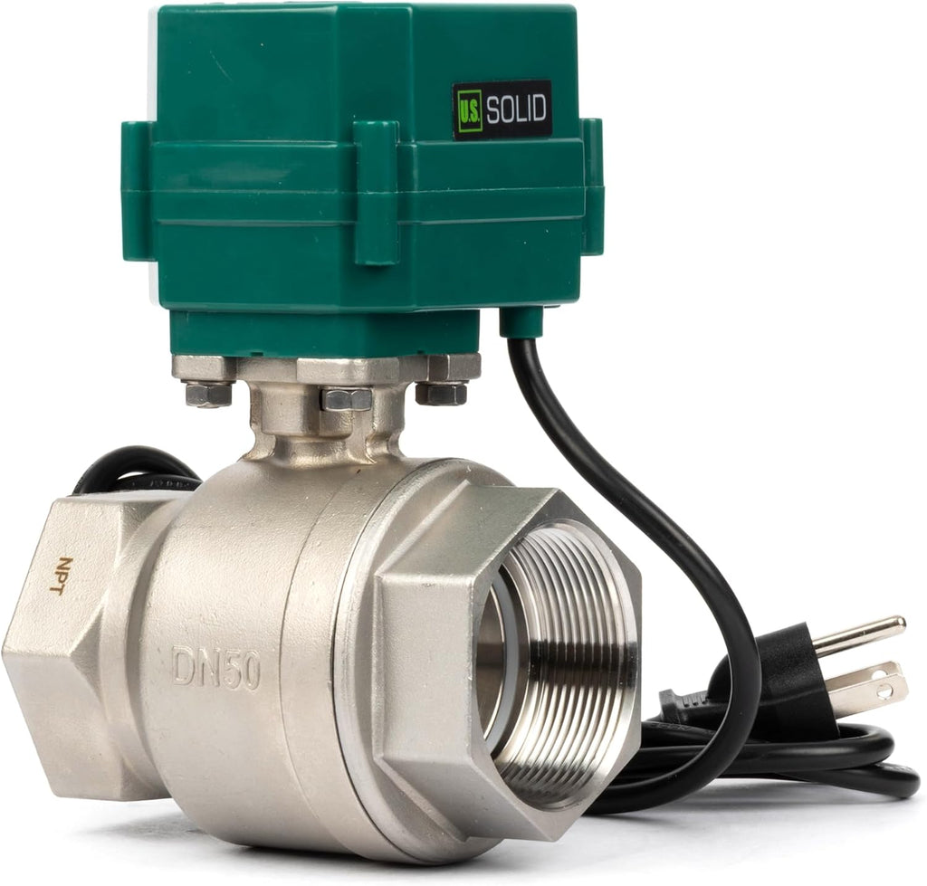 U.S. Solid 2" Motorized Ball Valve with US Plug 110VAC Stainless Steel Electrical Ball Valve,Auto Return, Normally Open