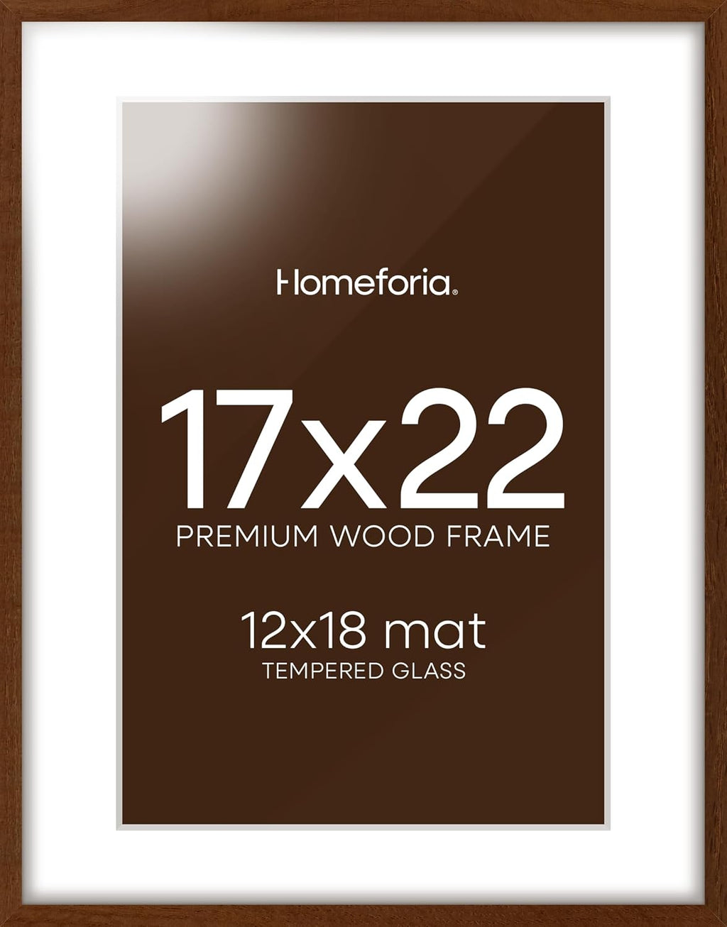 Homeforia 17x22 Picture Frame Brown, High End Dark Oak 17x22 Poster Wood Frame with Mat 12x18 for Photo, 17 x 22 Wooden Walnut Frame Matted to 12 x 18, 22x17 Frames, Tempered Glass, Wall Kit, Set of 1