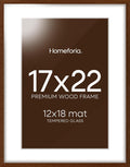 Homeforia 17x22 Picture Frame Brown, High End Dark Oak 17x22 Poster Wood Frame with Mat 12x18 for Photo, 17 x 22 Wooden Walnut Frame Matted to 12 x 18, 22x17 Frames, Tempered Glass, Wall Kit, Set of 1