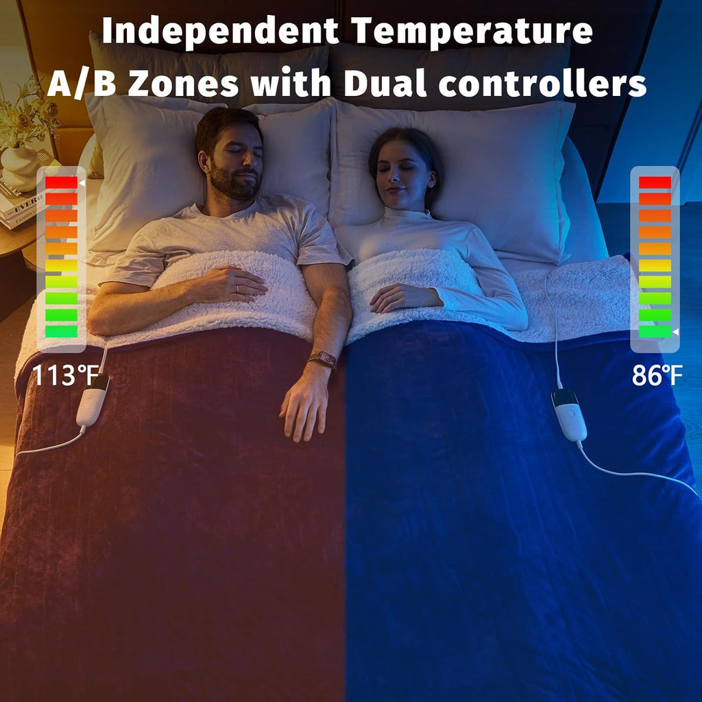 Heated Electric Blanket Queen Size - 84" x 90" Heating Blanket with Dual Control, 10 Heating Levels & 8 Hours Auto Off, Soft Warm Flannel Blanket, Christmas Birthday Gifts for Senior Grandma