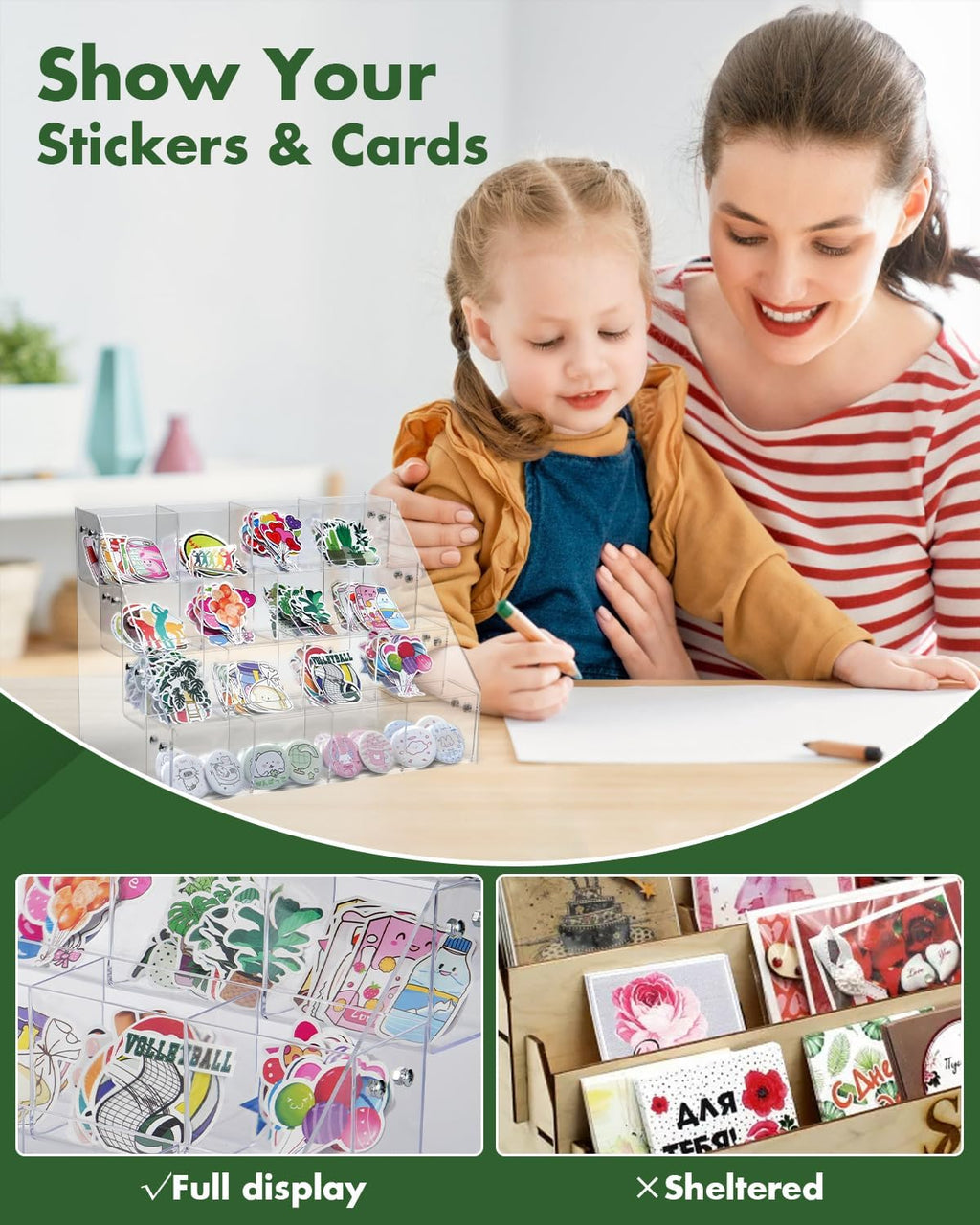 UCEC 4-Tier Sticker Display Stand for Vendors, 16-Pocket Acrylic Display Stands & Card Stand, Portable Organizer for Trade Shows, Retail Stores, Small Business Supplier Events