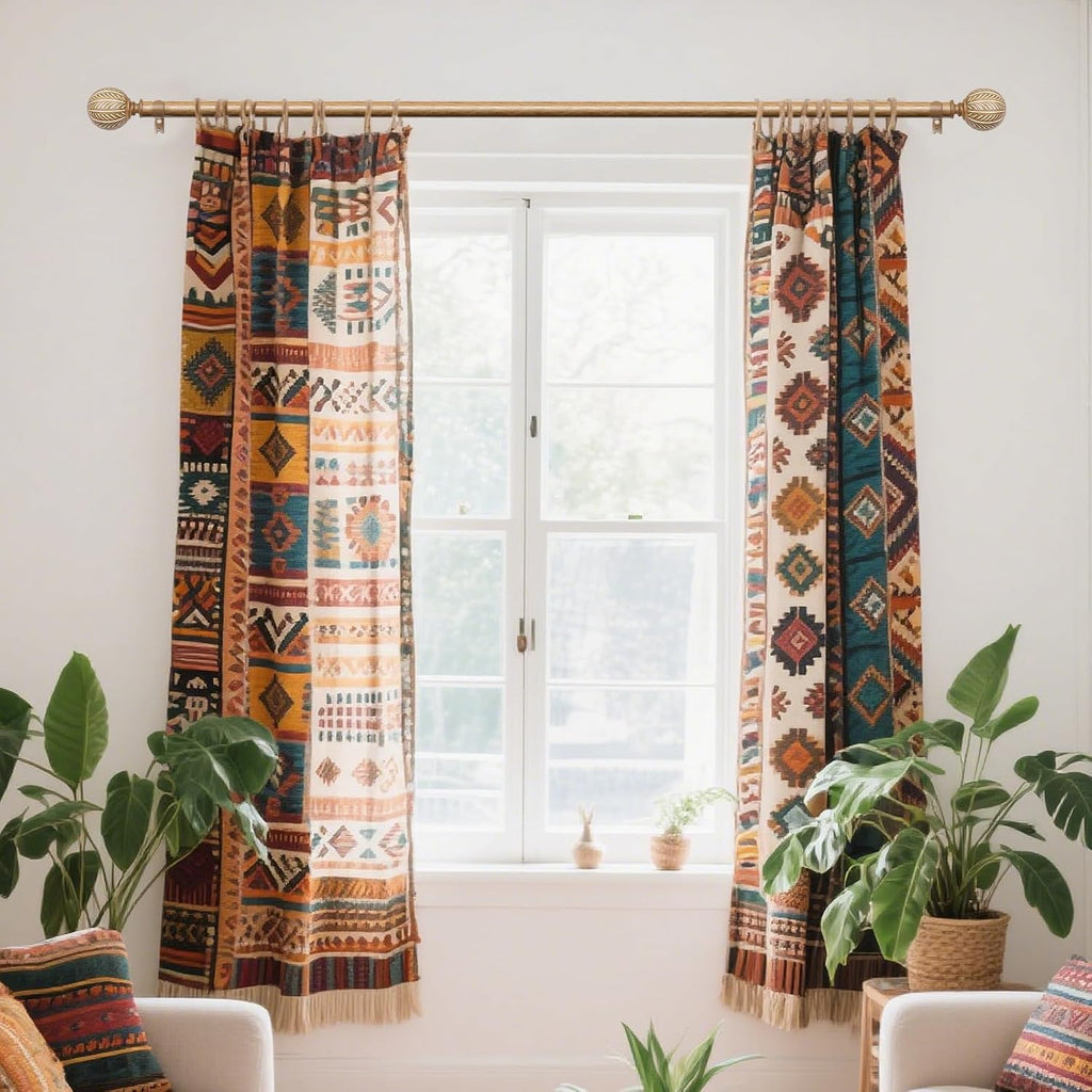 KAMANINA Wood Curtain Rods for Windows 32 to 58 Inch(2.6-4.8ft), 1 Inch Adjustable Drapery Rod, Decorative Heavy Duty Curtain Rods with Leaf Pattern Finials, Wood Grain