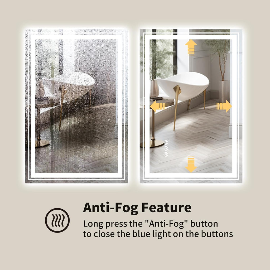 WTTY LED Bathroom Mirror with Backlit and Front Light, 24" X 31.5" Stepless Dimmable LED Mirror for Bathroom,Anti-Fog Lighted Bathroom Vanity Mirror Modern for Wall,Memory Function,Shatter-Proof