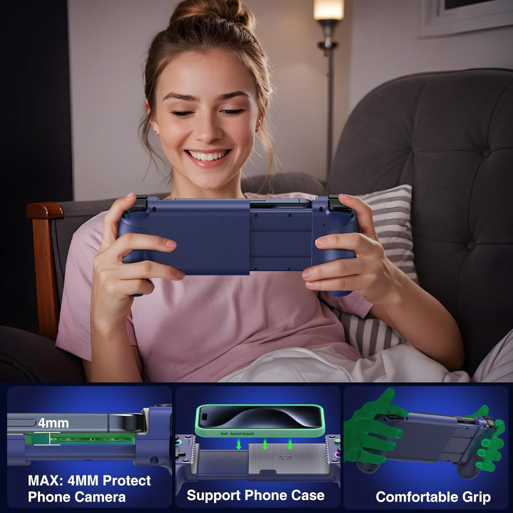 NealGamefy Phone Controller for iPhone/Android - Mobile Gaming Controller with Hall Effect Joystick, Phone Case Support,Turbo Function, Dual Vibration- Phone Controller Compatible with More Games