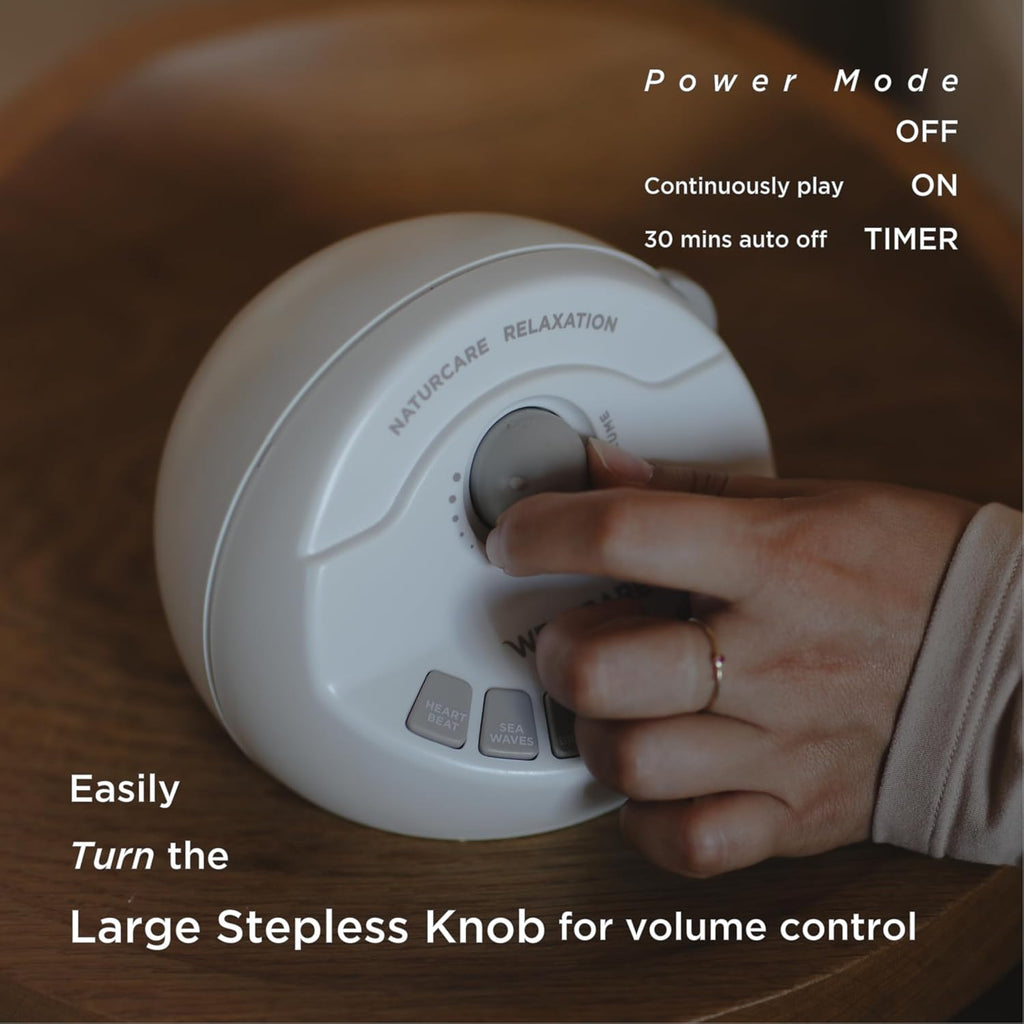 WELLCARE-Naturcare Sound Relaxation, White Noise, 7 Nature Sounds, Sleep Sound Machine, Calm Infants, for Baby, Kids, Adult. Stepless Volume, Timer, Powered by Adapter(Incl.) or Batteries(Not Incl.)