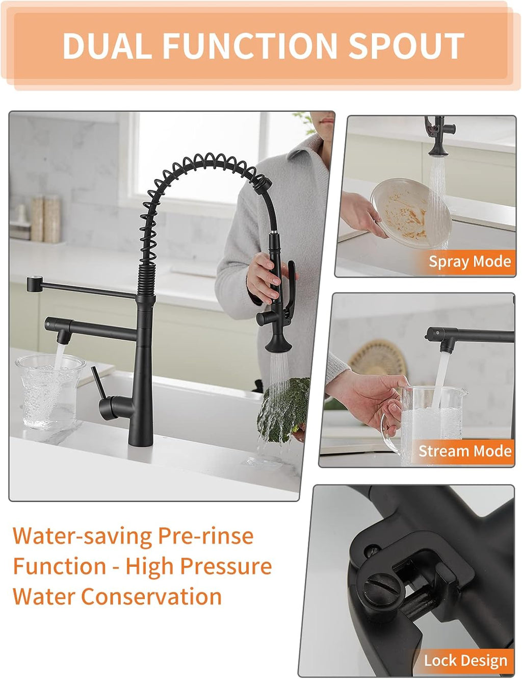 Matte Black Kitchen Faucet with Sprayer,AIMADI Commercial Single Handle One Hole Pull Down Sprayer Kitchen Faucets