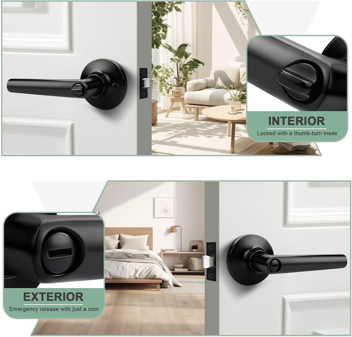 GOBEKOR 10 Pack Matte Black Door Handles Privacy Door Levers with Lock,Heavy Duty Interior Door Handles for Bedroom and Bathroom,Sleek Round Door Lever with No Key