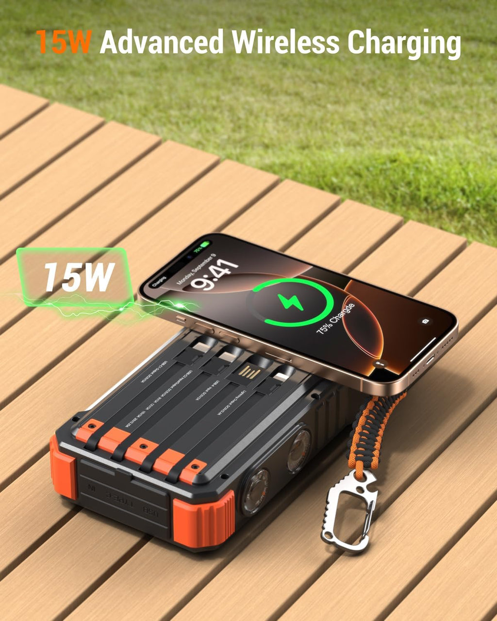 BLAVOR 45W Solar Charger Power Bank 20000mAh Wireless Portable Charger Built-in Cables, PD QC Fast Charging Battery Pack with USB-C for iPhone, Samsung, Dual Flashlight & Carabiner for Camping, Hiking