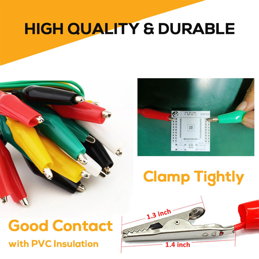 Alligator Clips Electrical, 20PCS Preminum Test Leads with Crocodile Clips, 5 Colors Jumper Wires Kit with Testing Probes for Electrical Testing with Dual Ended Insulators for Circuit Connection