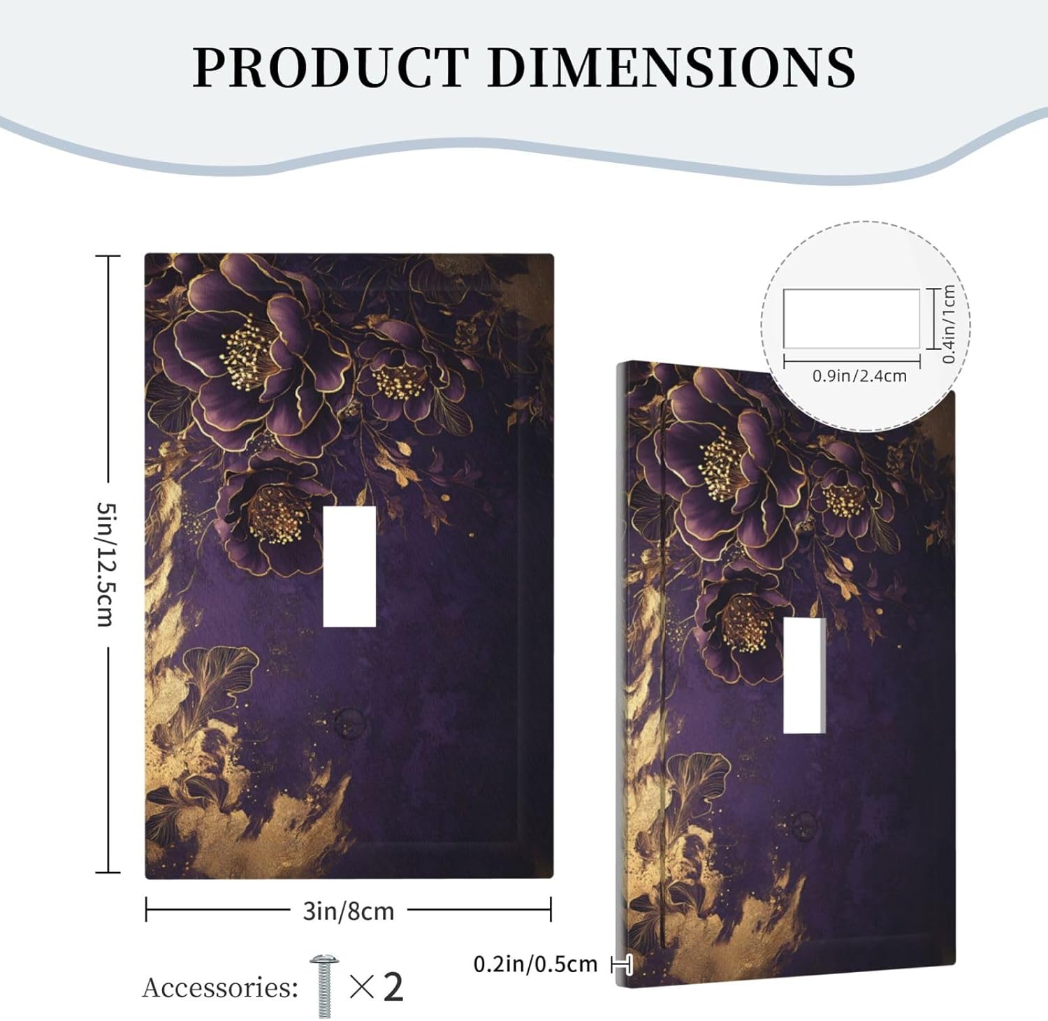 Decorative Light Switch Cover Vintage Purple Peony Gold Leaf Flowers Floral 1 Gang Wall Plate Oversized Single Toggle Jumbo Electrical Switchplate Face