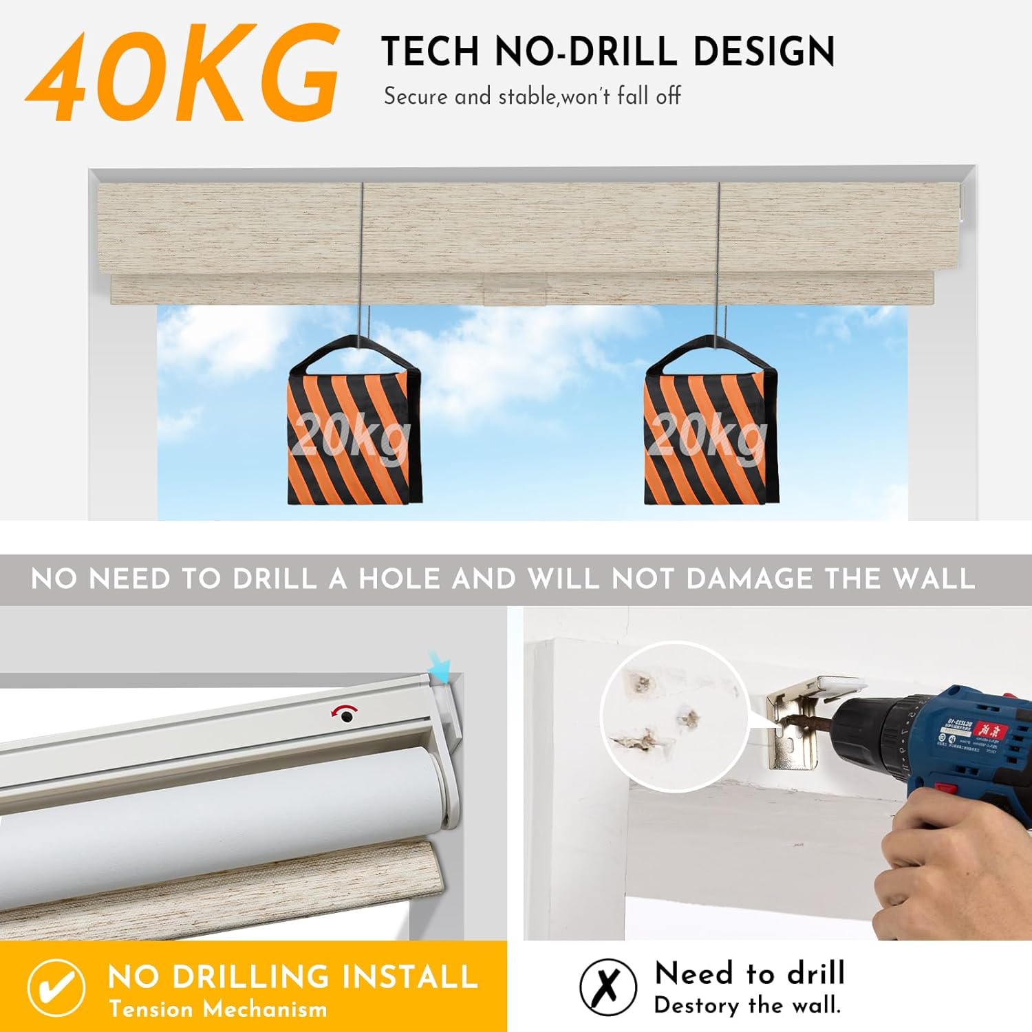 Persilux Smart Motorized Blinds with Remote, No Drill Automatic Roller Shades for Indoor Windows, Blackout Linen Fabric, Electric Blinds for Windows, Nature Cream C153BO-2, Custom Size