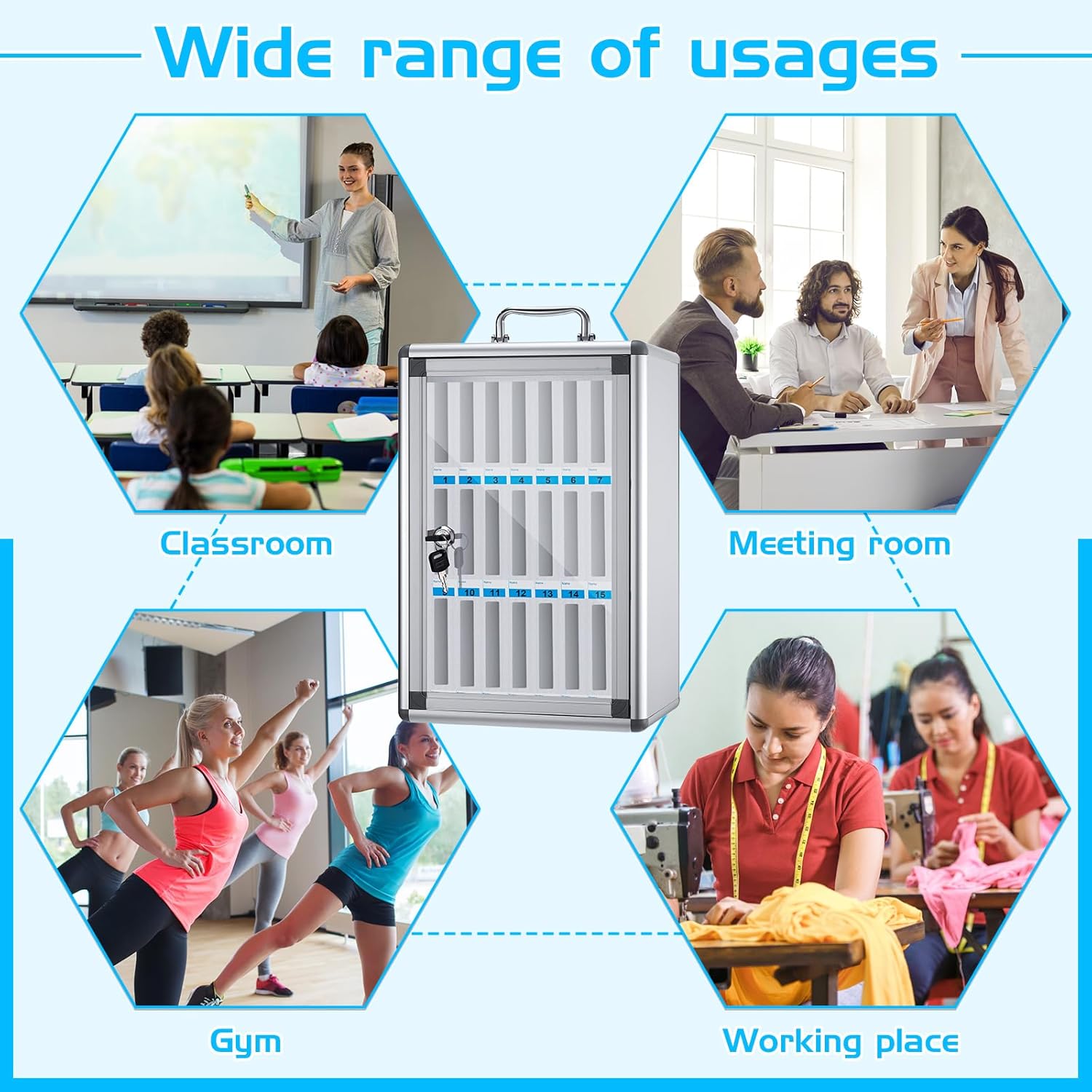 Amylove 24 Slots Cell Phone Locker Cabinet Aluminum Alloy Pocket Chart Storage Locker Box Cabinet Wall-Mounted Cell Phones Storage Box with Handle for Office Classroom Gym (White)
