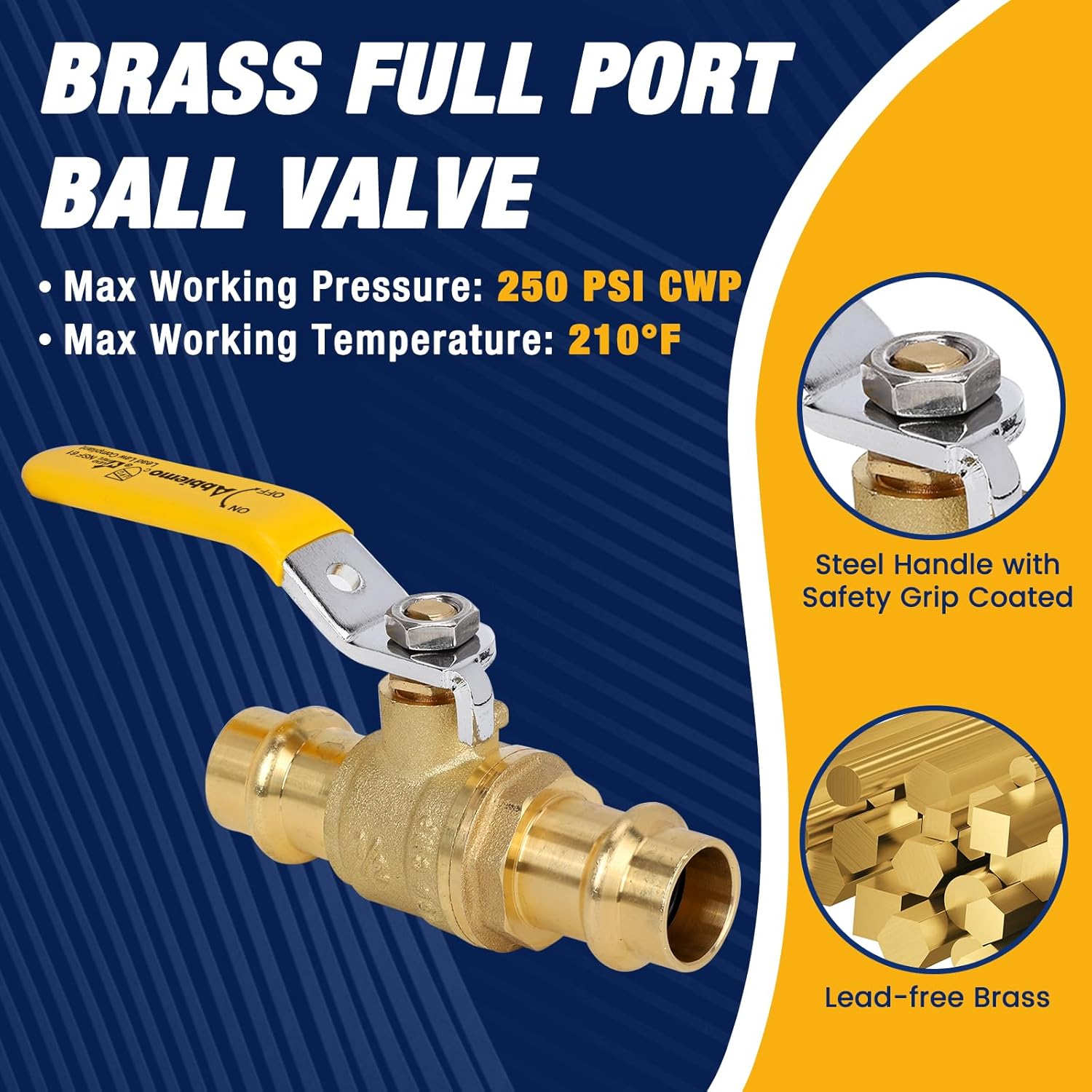 10PCS 1/2" Press Propress Ball Valve with EPDM O-Ring 1/4-Turn Full Port Shut Off Stop Valve for Copper Tubing Connection