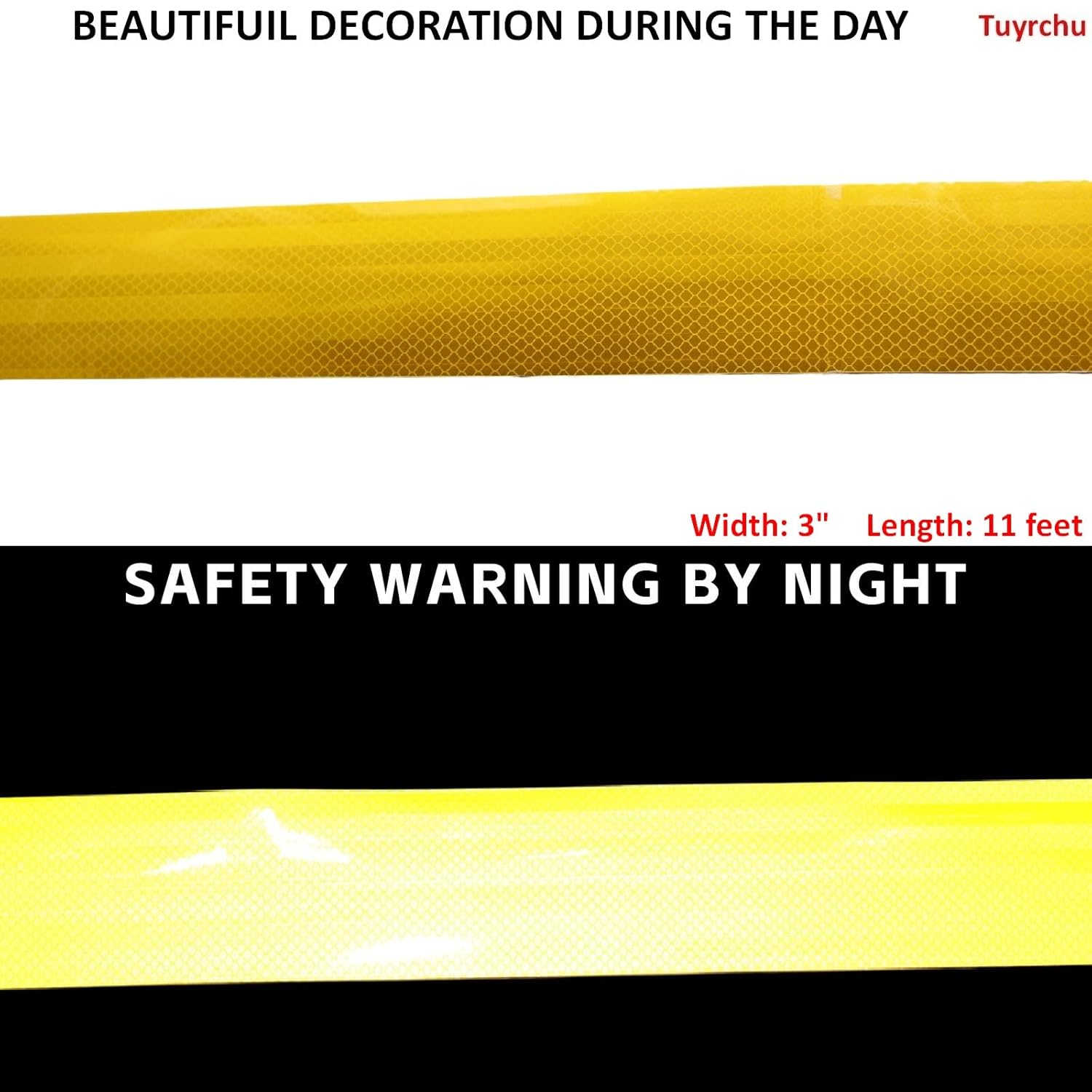 Non Fading Reflective Tape Yellow 3 inch, Outdoor Waterproof High Visibility Warning Industrial Marking Tape, Safety Stickers (11 feet)