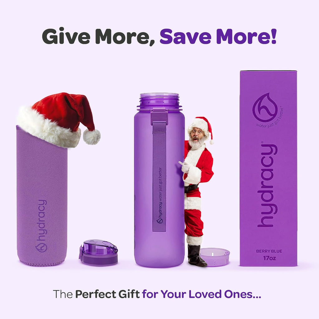 Hydracy Water Bottle with Time Marker -Large BPA Free Water Bottle & No Sweat Sleeve -Leak Proof Gym Bottle with Fruit Infuser Strainer & Times to Drink -Ideal for Fitness Sports & Outdoors