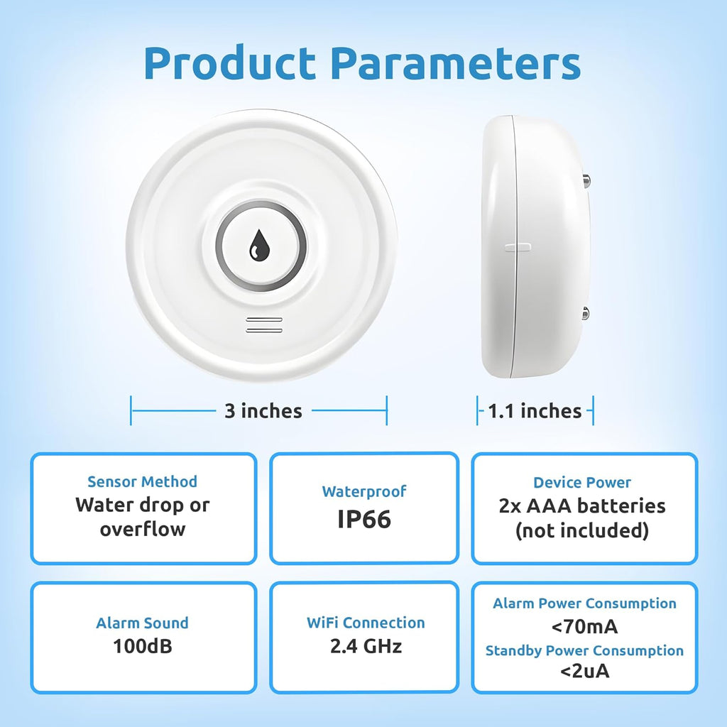 Drip Defender Pro Water Sensor | Wi-Fi Water Leak Detector for Home with 100dB Alarm, High Sensitivity, IP66 Waterproof, Easy Installation, Smart Moisture Alarm for Kitchens, Basements, and Bathrooms