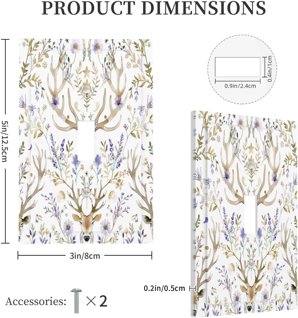 Decorative Light Switch Cover Gothic Retro Floral Damask Elk Wild Flower 1 Gang Single Toggle Device Electrical Faceplate Switchplates Decorator Outlet Wall Plate For Bed Room