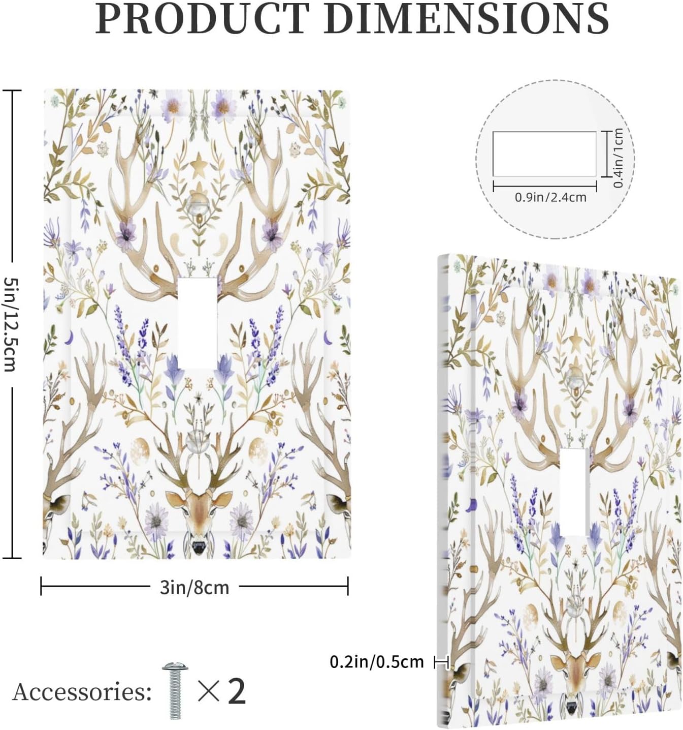 Decorative Light Switch Cover Gothic Retro Floral Damask Elk Wild Flower 1 Gang Single Toggle Device Electrical Faceplate Switchplates Decorator Outlet Wall Plate For Bed Room